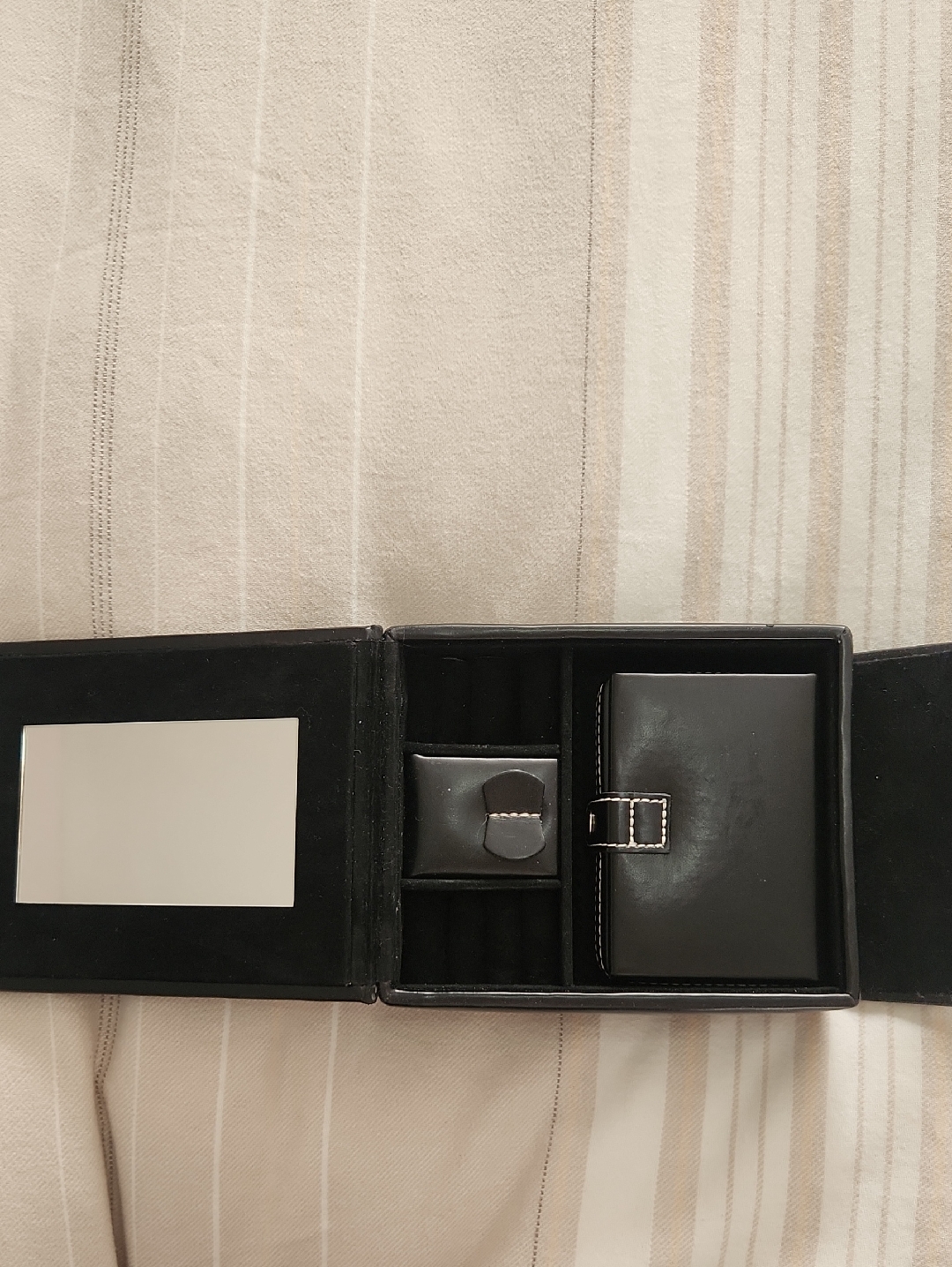 Black Leather Jewelry Or Accessory Box With Mirror